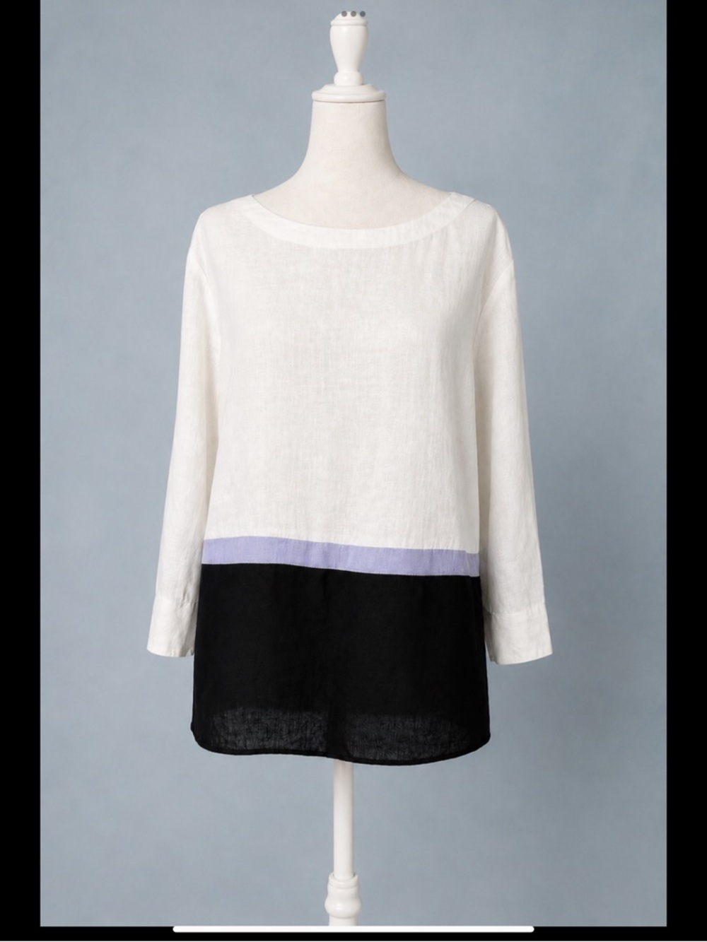 Tyler Boe 100% Linen Colorblock Tunic Blouse White Lavender Navy Size L